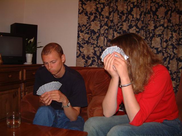 Maxime and Ella playing cards